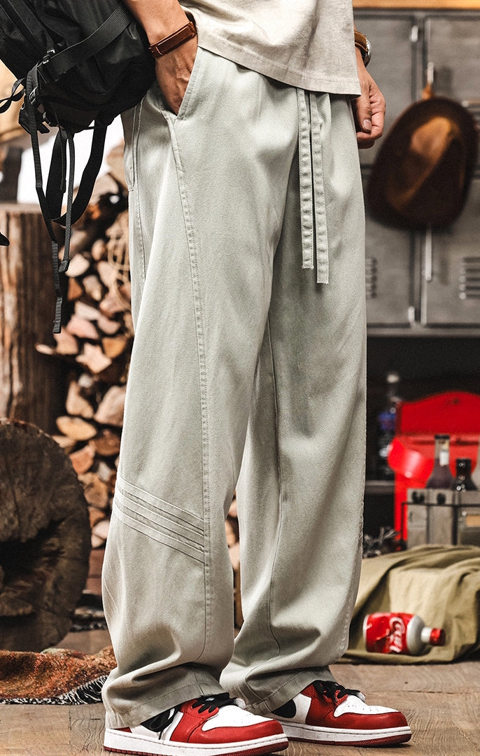 Wear Resistant Wide-Leg Streetwear Pants in Grey