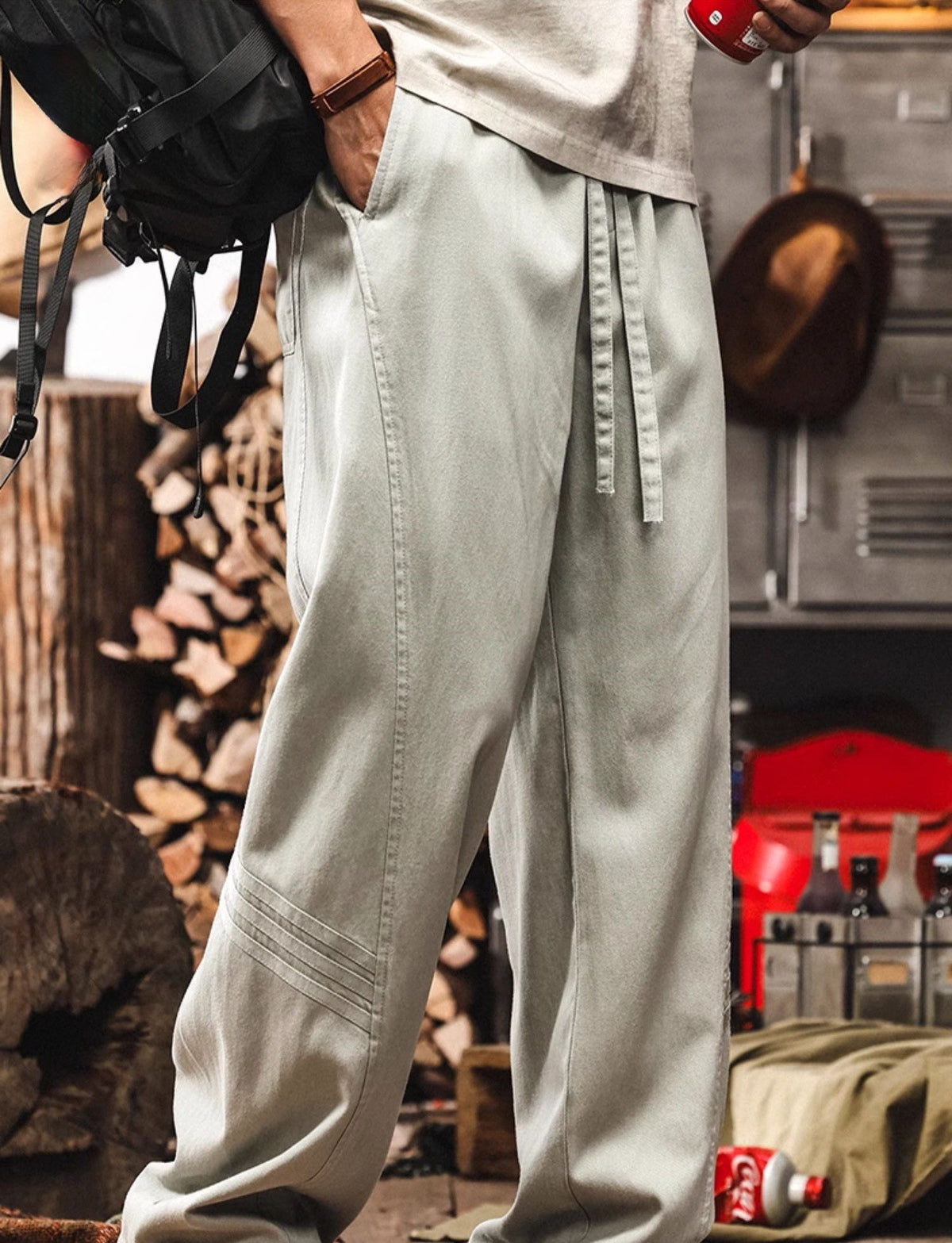 Wear Resistant Wide-Leg Streetwear Pants in Grey