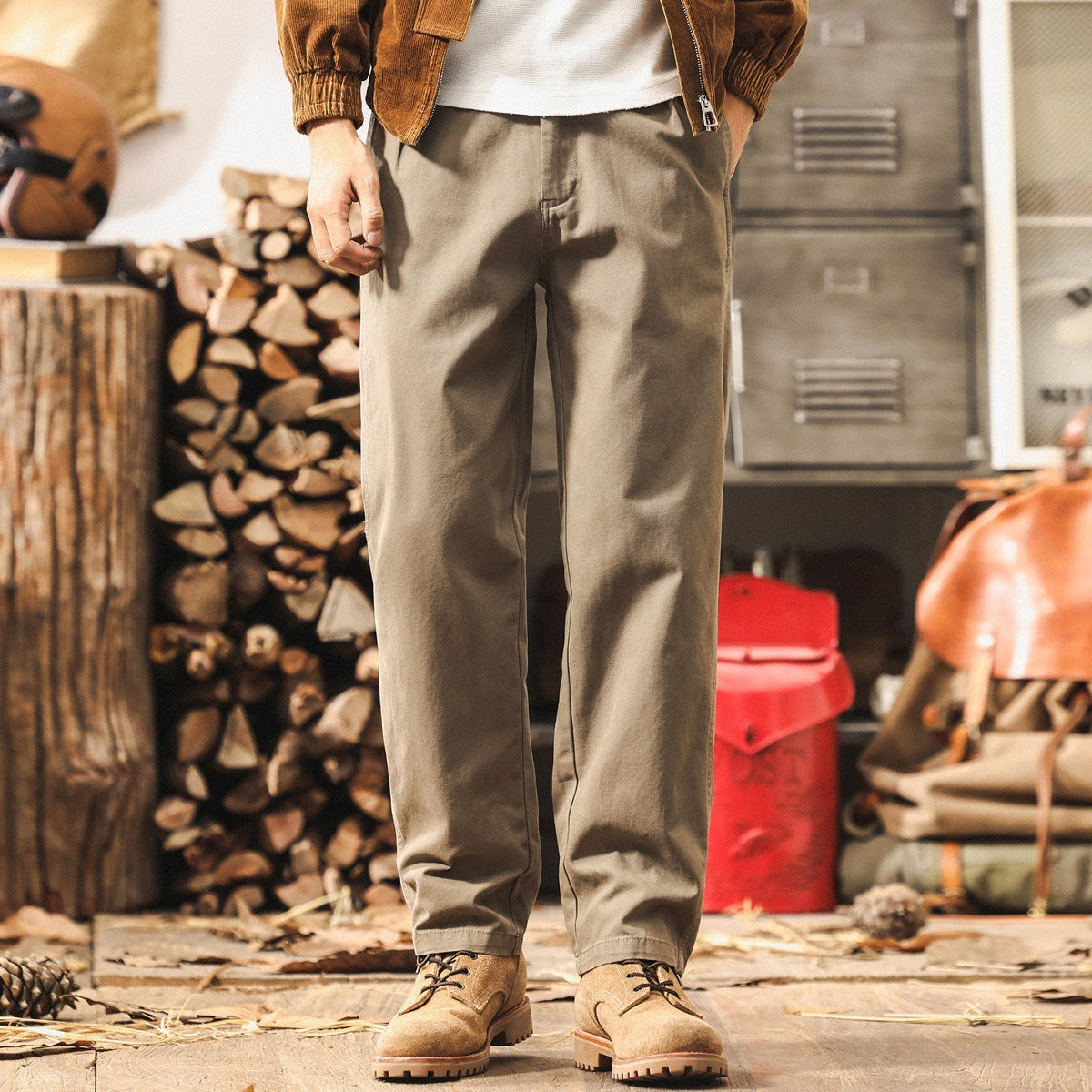 Straight Fit Twill Trousers