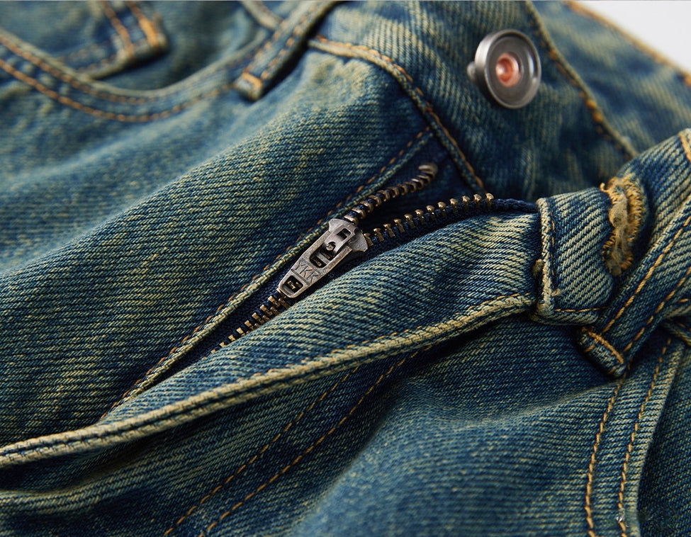 Green-Tinted Vintage Wash Denim Pant