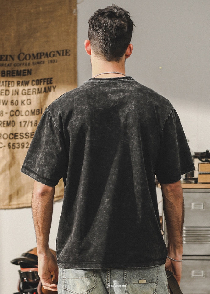 Vintage Wash Charcoal Black Crew Tee - 202307060002_BLA