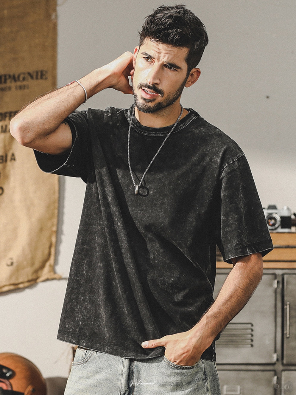 Vintage Wash Charcoal Black Crew Tee - 202307060002_BLA