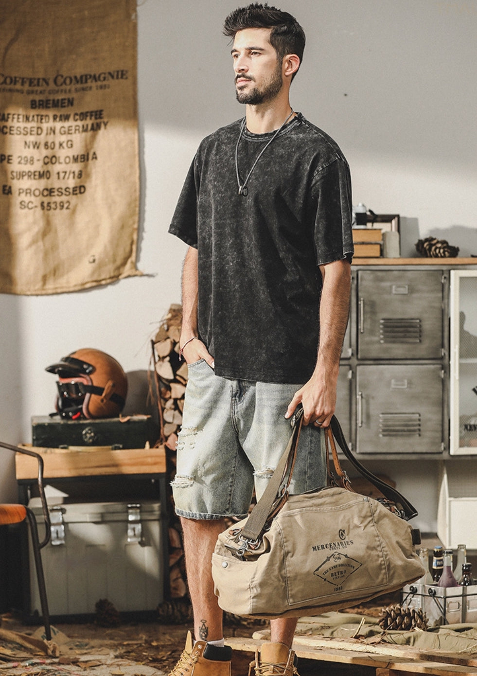 Vintage Wash Charcoal Black Crew Tee - 202307060002_BLA