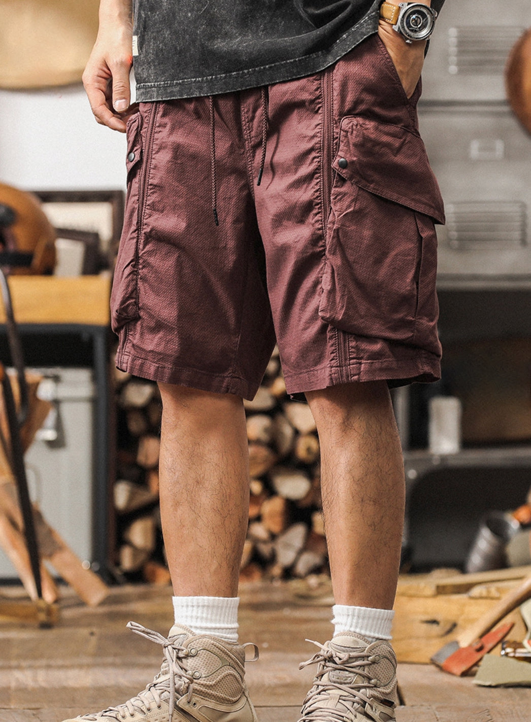 Rugged Retro Elasticated Waist Cargo Shorts - M202404281256_BRO