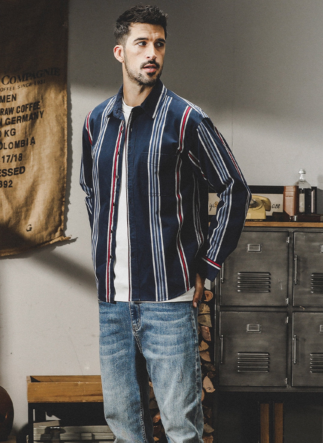 Harbor Stripe Tweed Shirt - 2023090213_NAVY