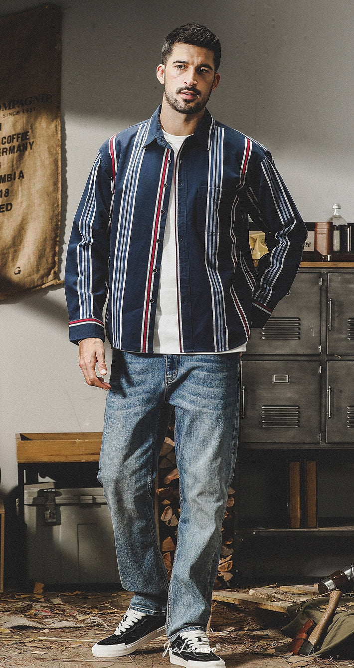 Harbor Stripe Tweed Shirt - 2023090213_NAVY