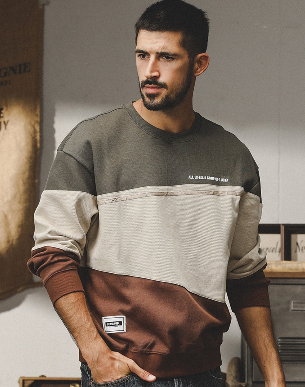 StoneStripe Sweatshirt - M202309271436_GRAYGREEN