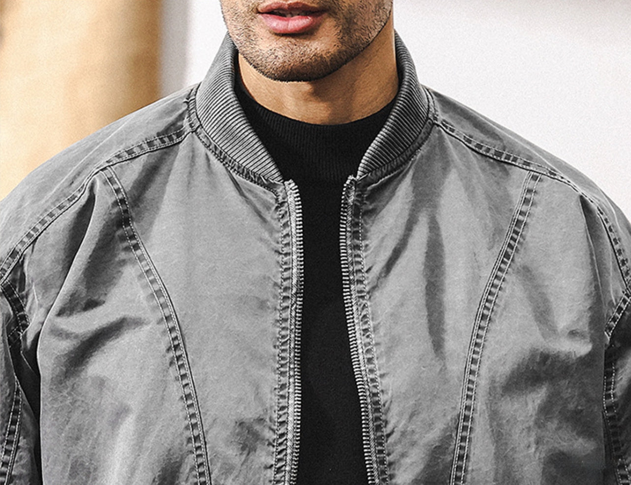 Iron Edge Bomber Jacket - J202410161932_GREY