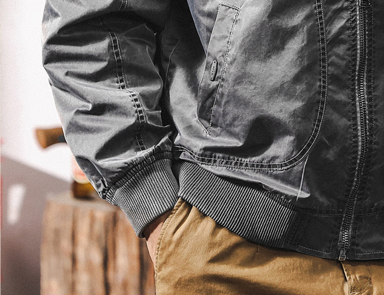 Iron Edge Bomber Jacket - J202410161932_GREY