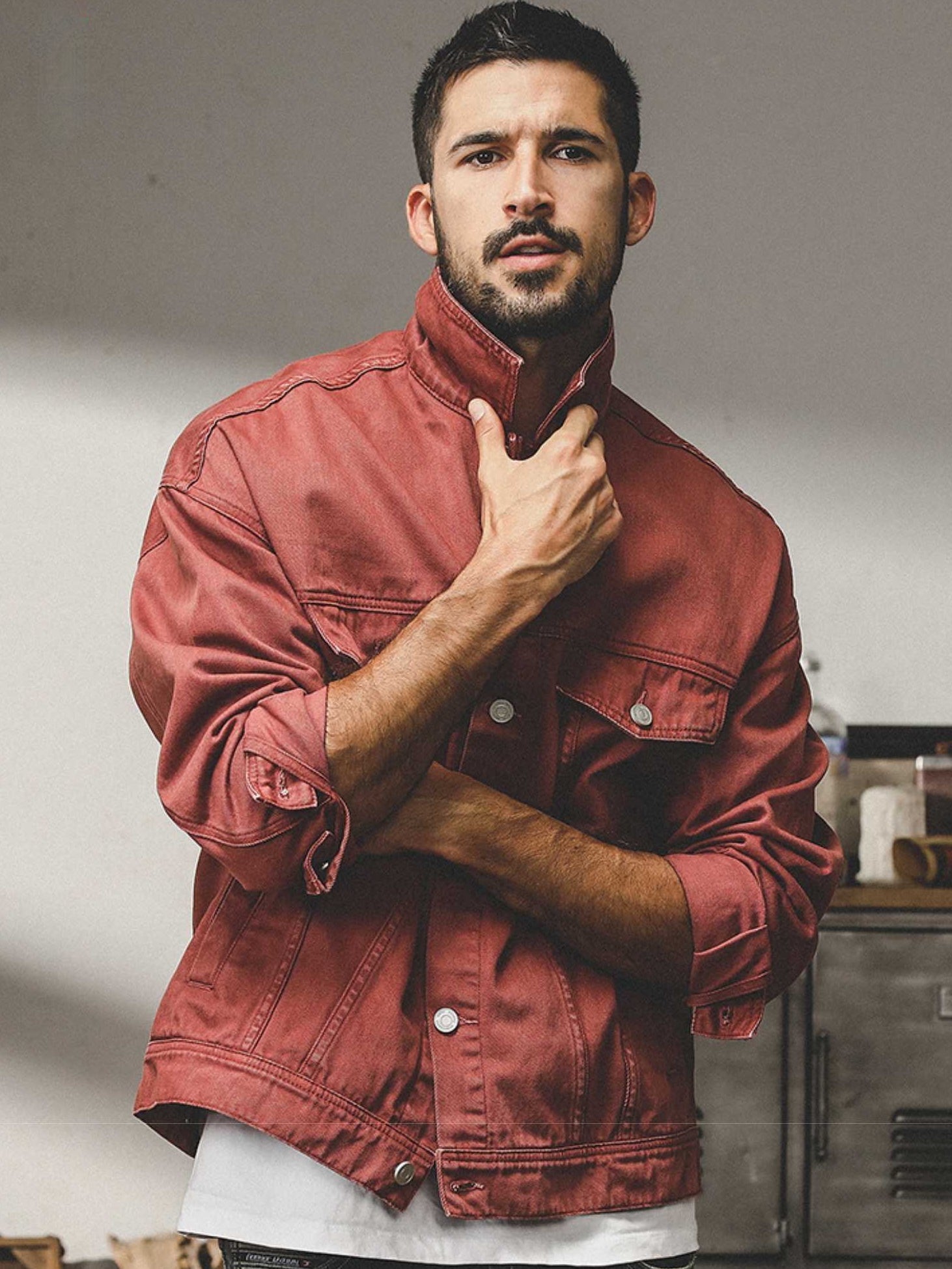 THEND RUGGED COLORED DENIM OVER-SHIRT - 202309140061_RED