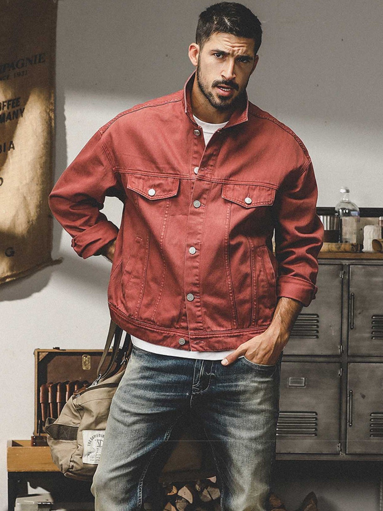THEND RUGGED COLORED DENIM OVER-SHIRT - 202309140061_RED