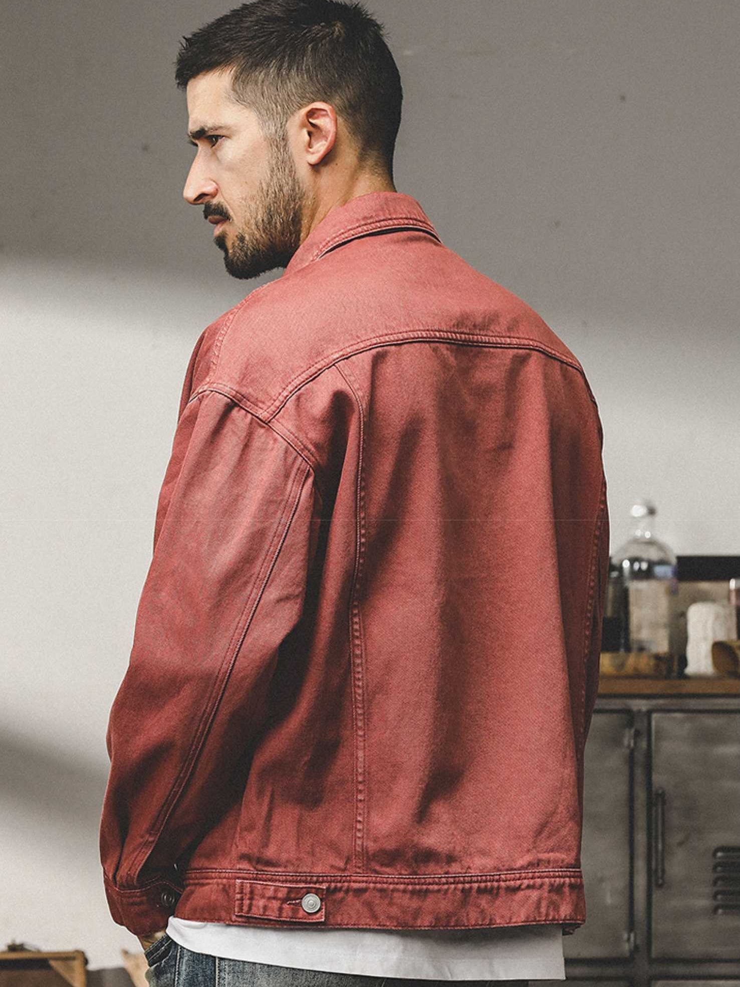 THEND RUGGED COLORED DENIM OVER-SHIRT - 202309140061_RED