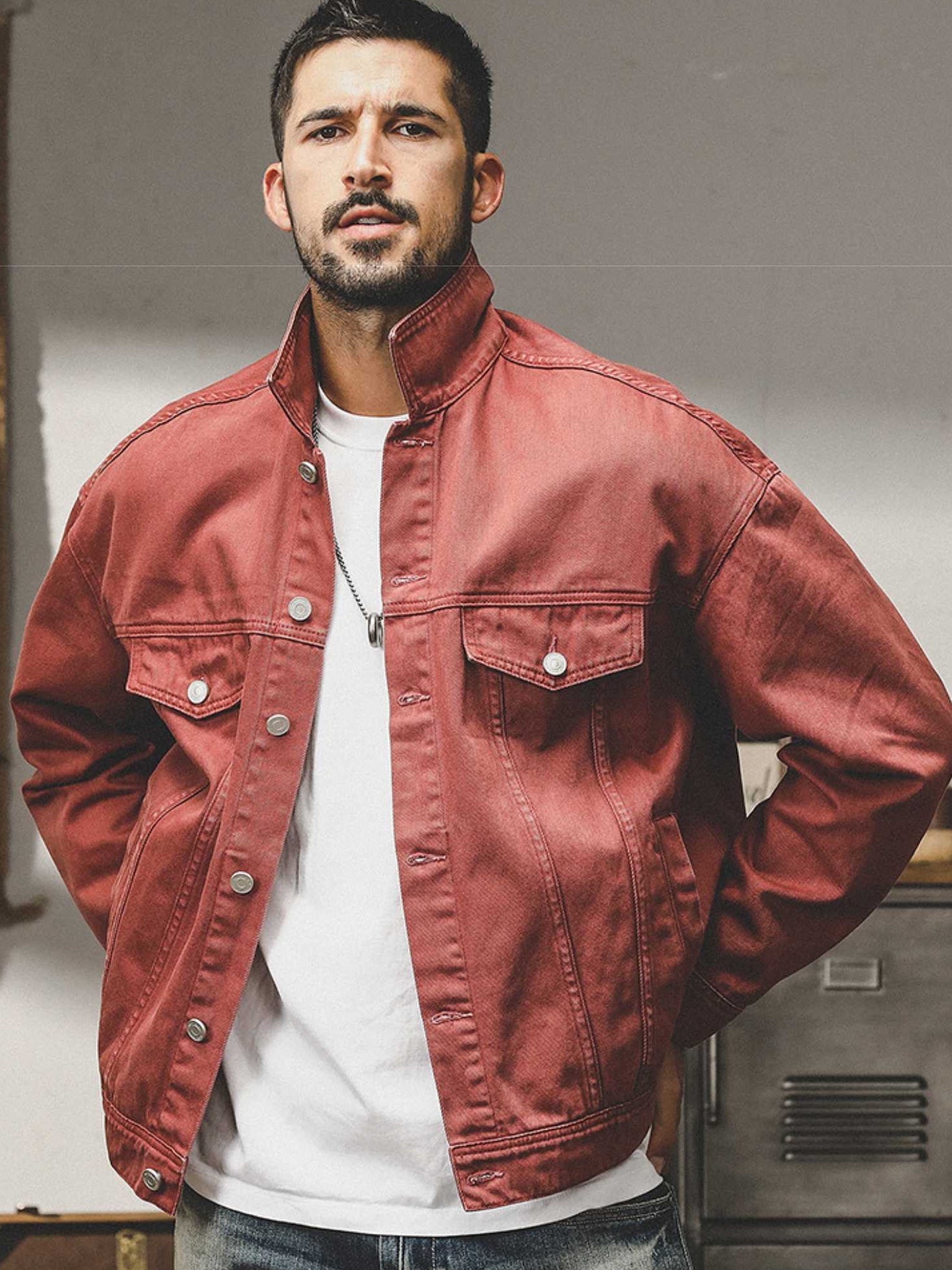 THEND RUGGED COLORED DENIM OVER-SHIRT - 202309140061_RED