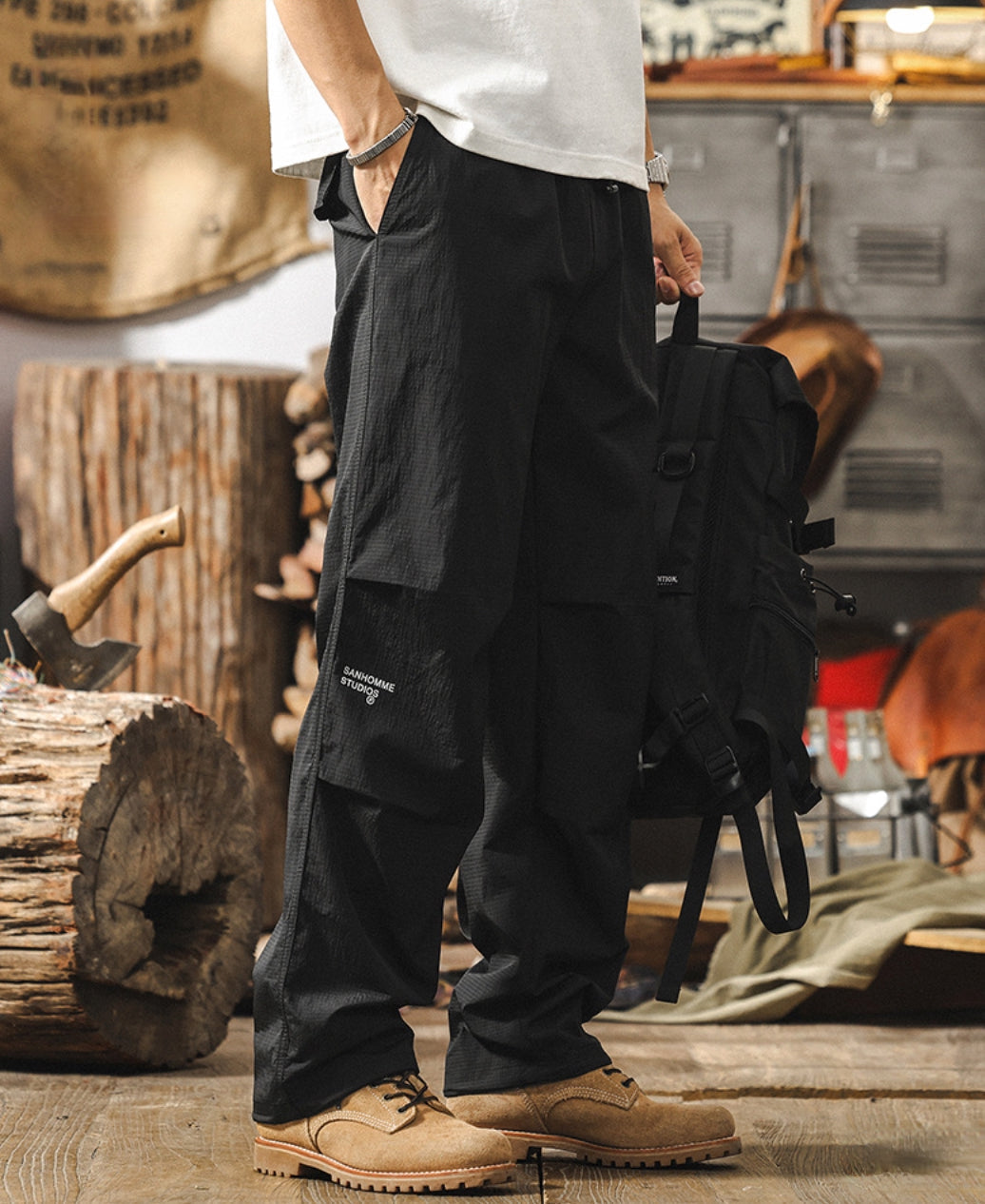 Quick-Drying Black Paratrooper Pants