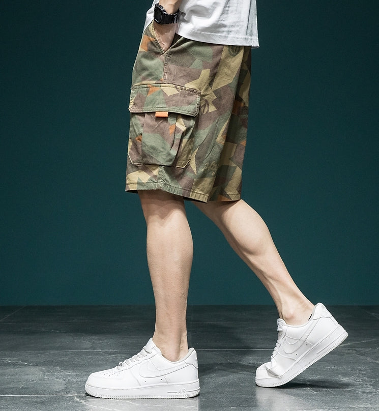 Khaki Geometric Camo Cargo Shorts - XDK3257P_KHA