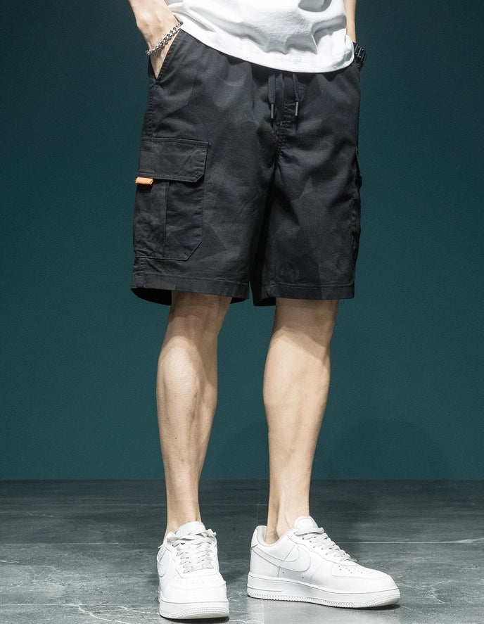 Black Geometric Camo Cargo Shorts - XDK3257P_BLA