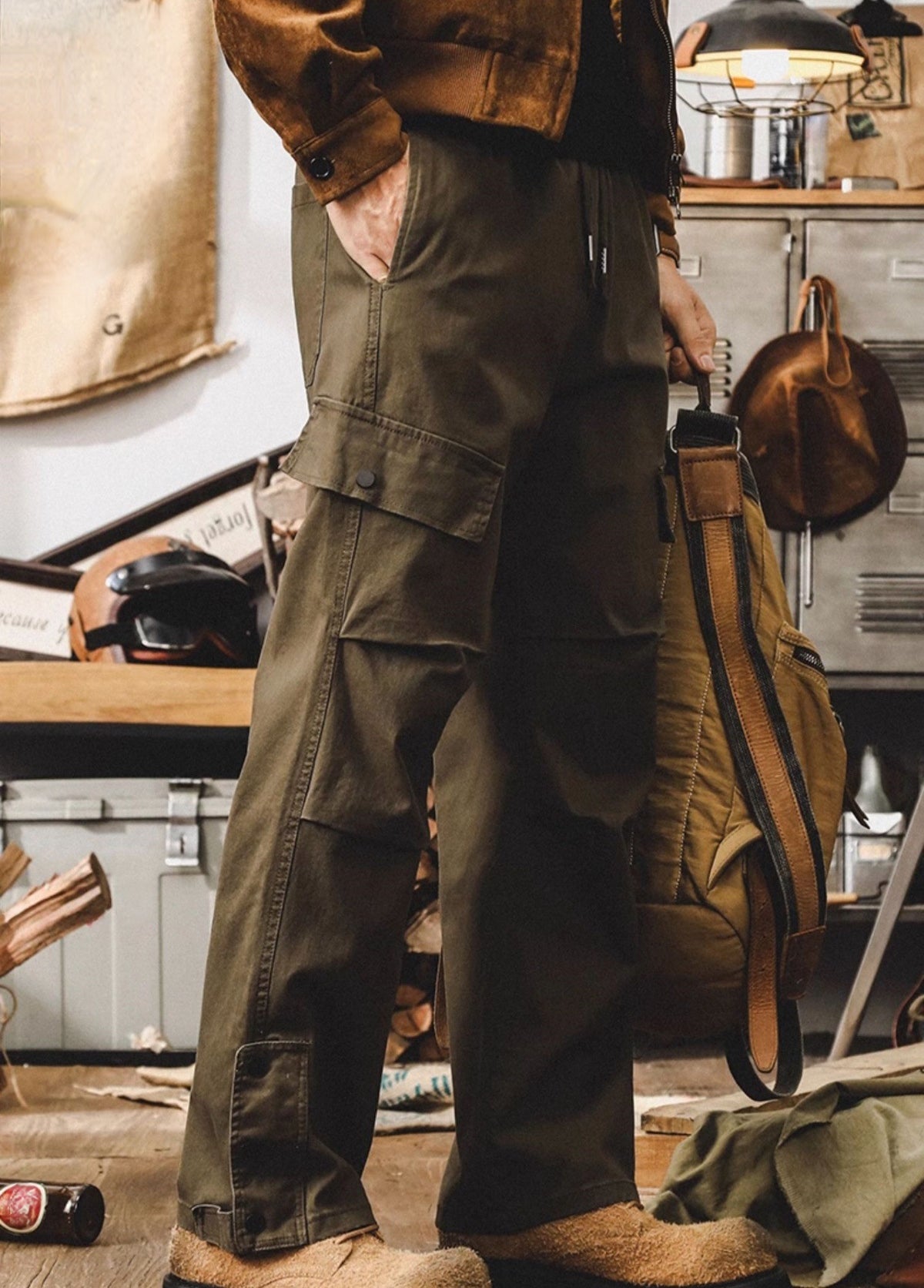 Vintage Utility Army Green Cargo Pants - Z2024082118_ARG