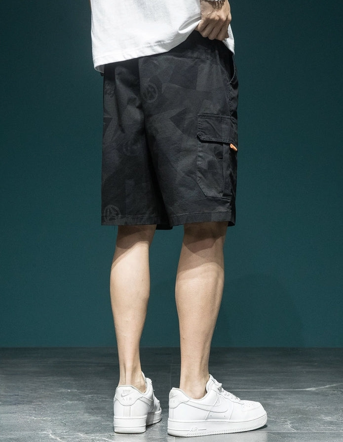 Black Geometric Camo Cargo Shorts - XDK3257P_BLA