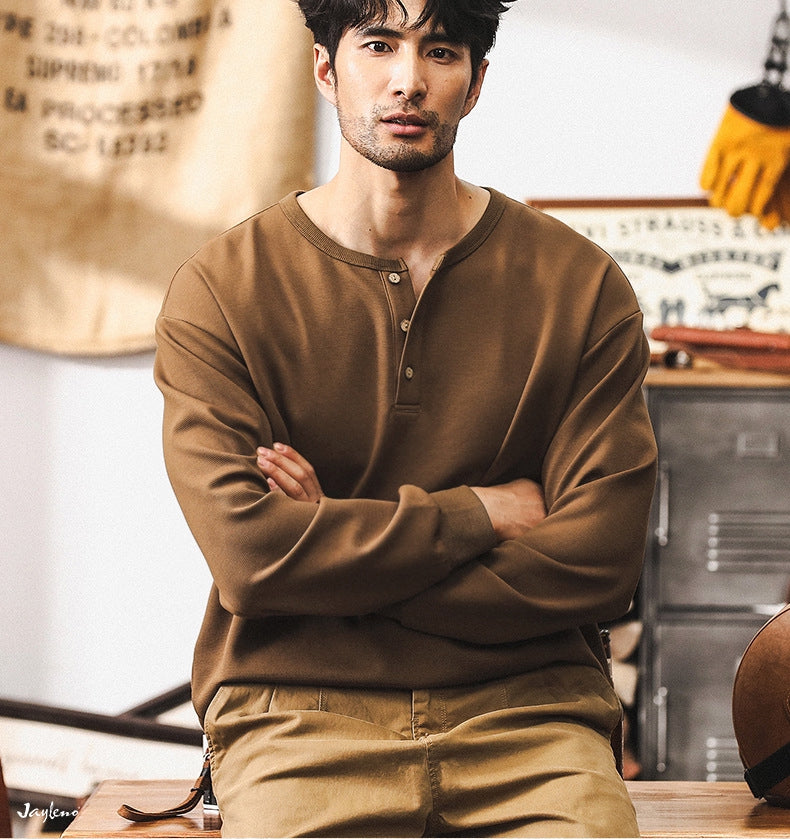 Rugged Winter Henley T Shirt - C2024090716_KHAKI