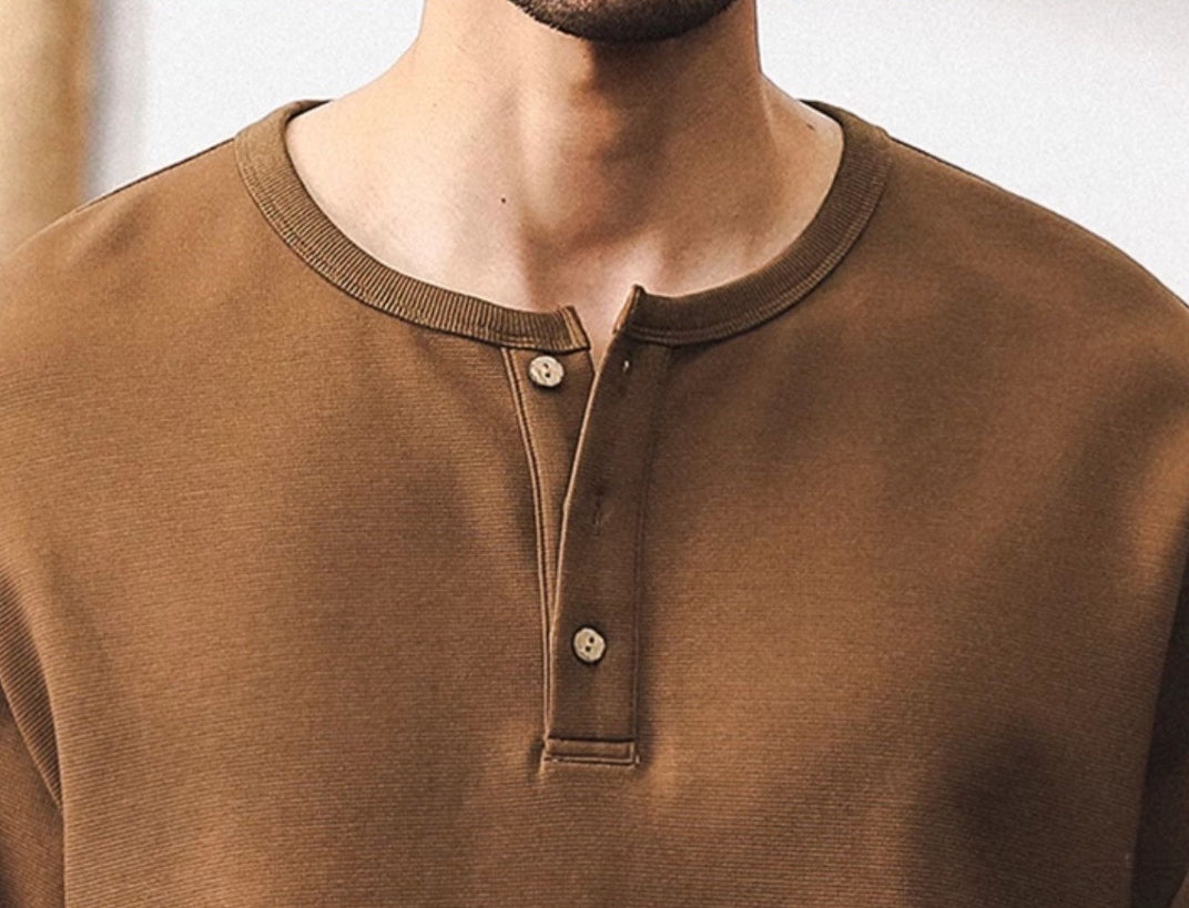 Rugged Winter Henley T Shirt - C2024090716_KHAKI
