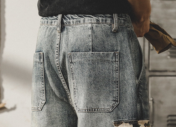 Camo Accent Denim Cargo Shorts