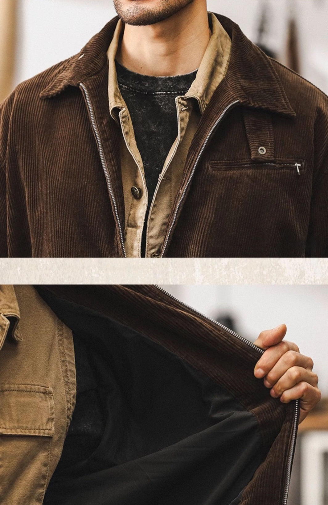 Corduroy Crusader Jacket - J202409221508_BROWN