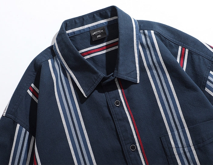 Harbor Stripe Tweed Shirt - 2023090213_NAVY