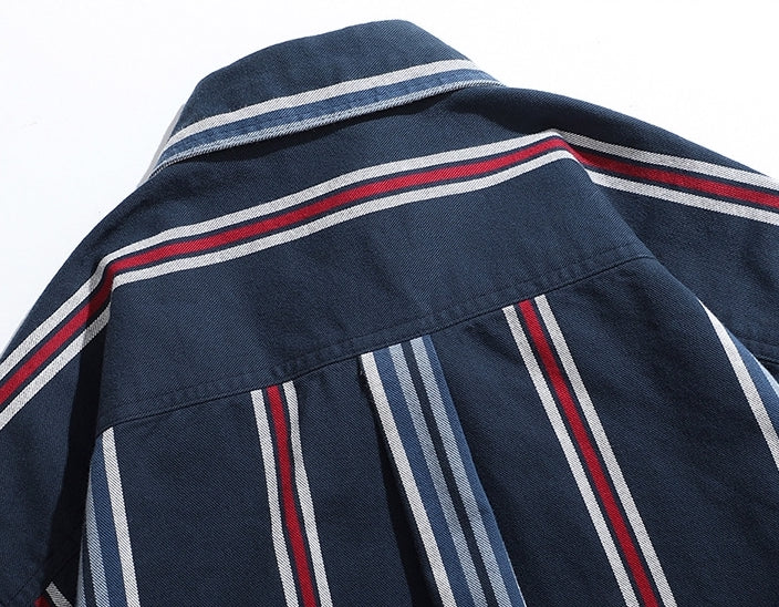 Harbor Stripe Tweed Shirt - 2023090213_NAVY