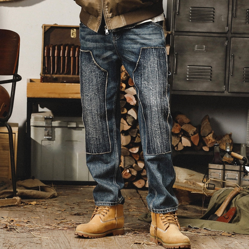 Washed Denim Paneled Pants