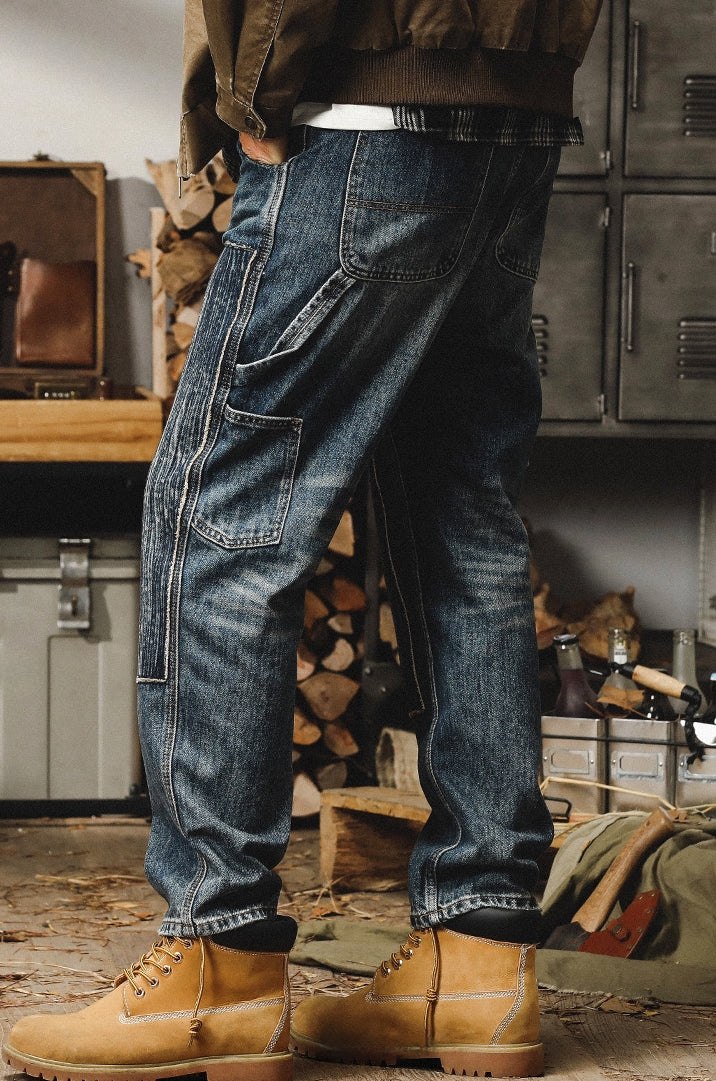 Washed Denim Paneled Pants