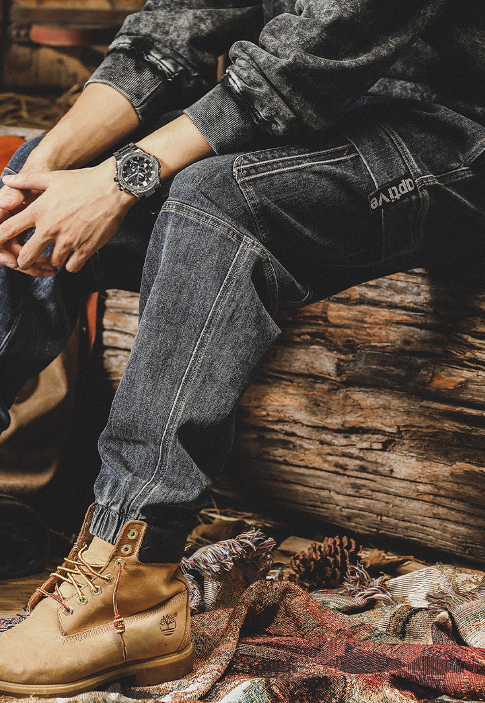 Retro Harem Cargo Denim Pants