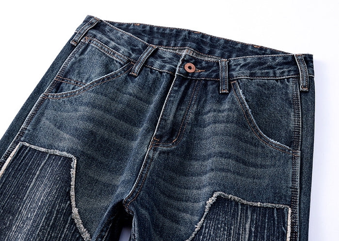 Washed Denim Paneled Pants