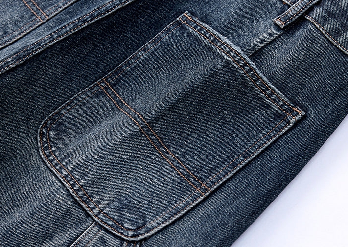Washed Denim Paneled Pants
