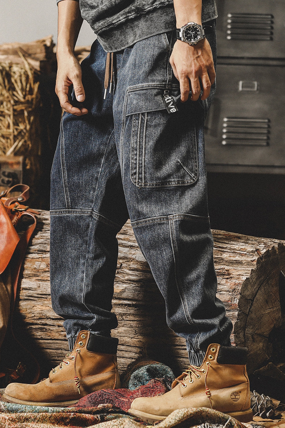 Retro Harem Cargo Denim Pants