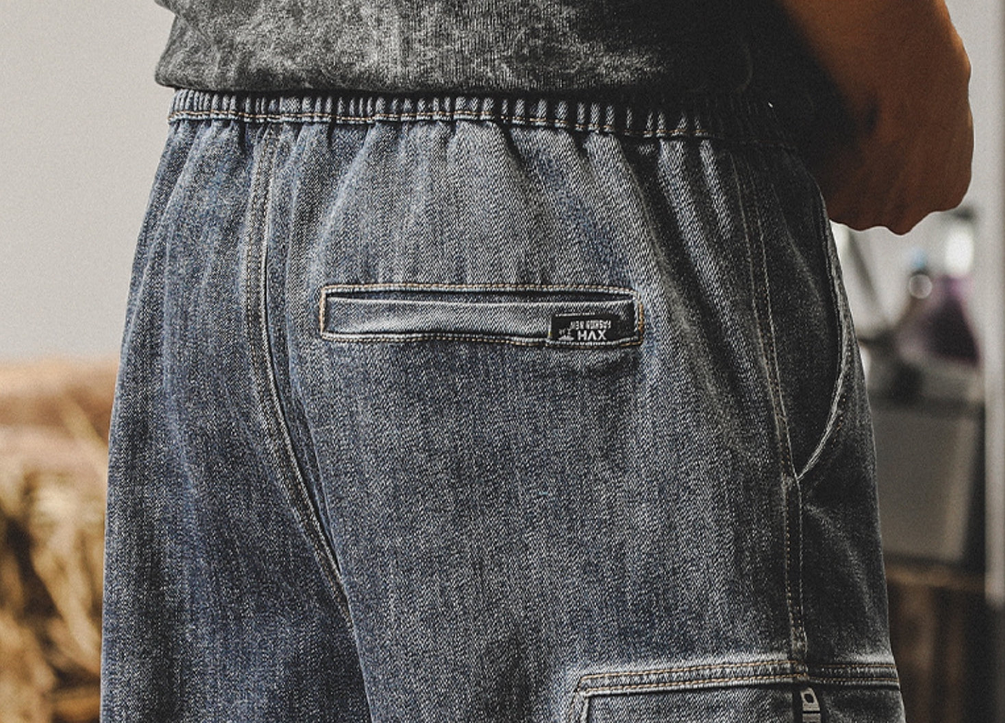 Retro Harem Cargo Denim Pants