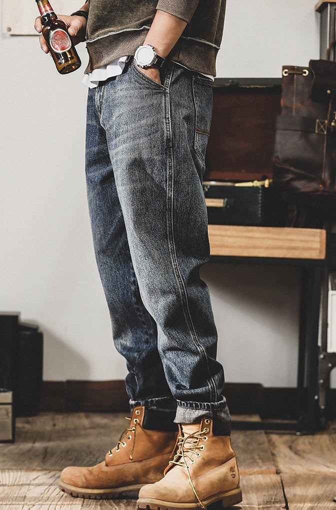 Cargo Loose Washed Denim Pants