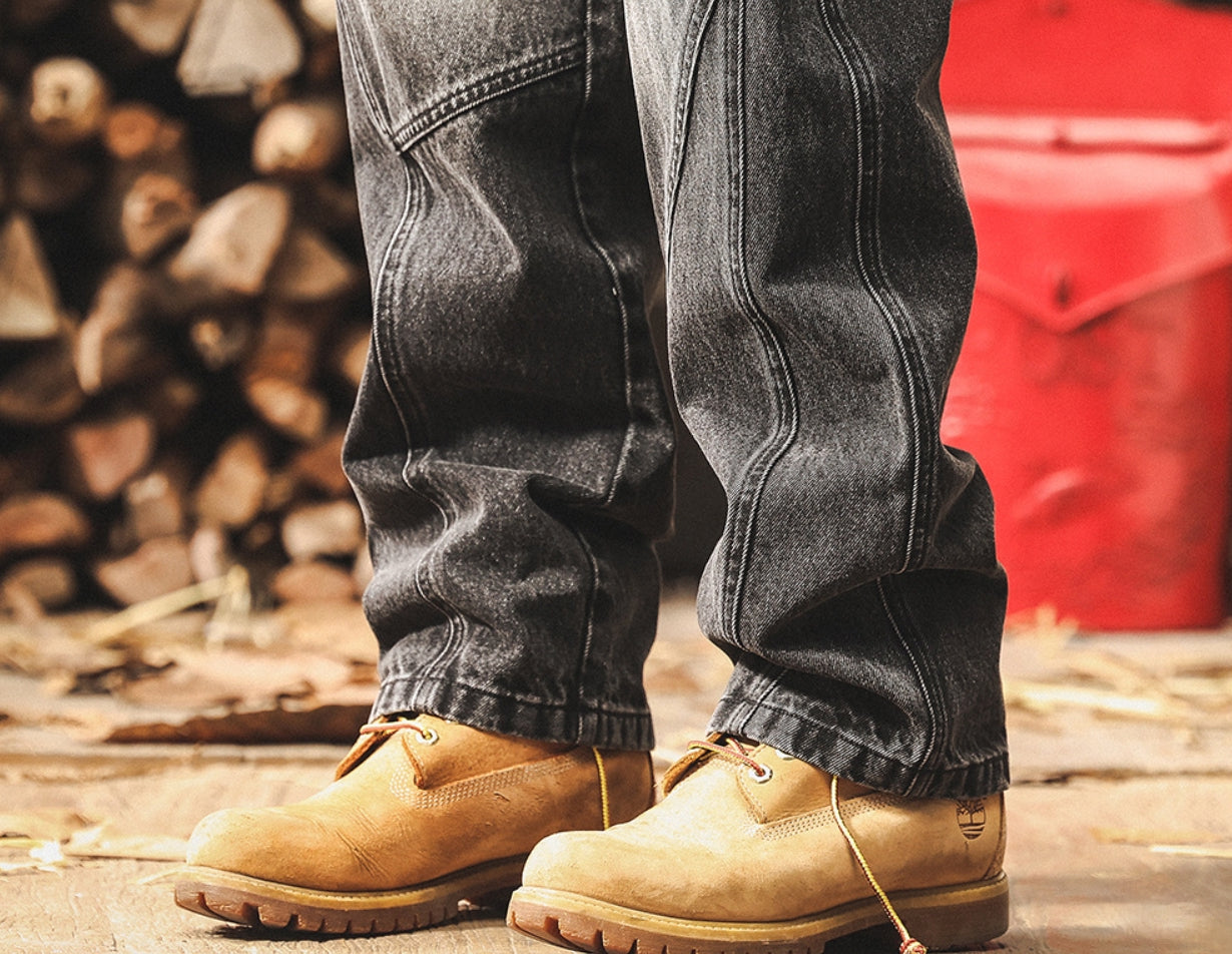 Washed Loose Panelled Jeans