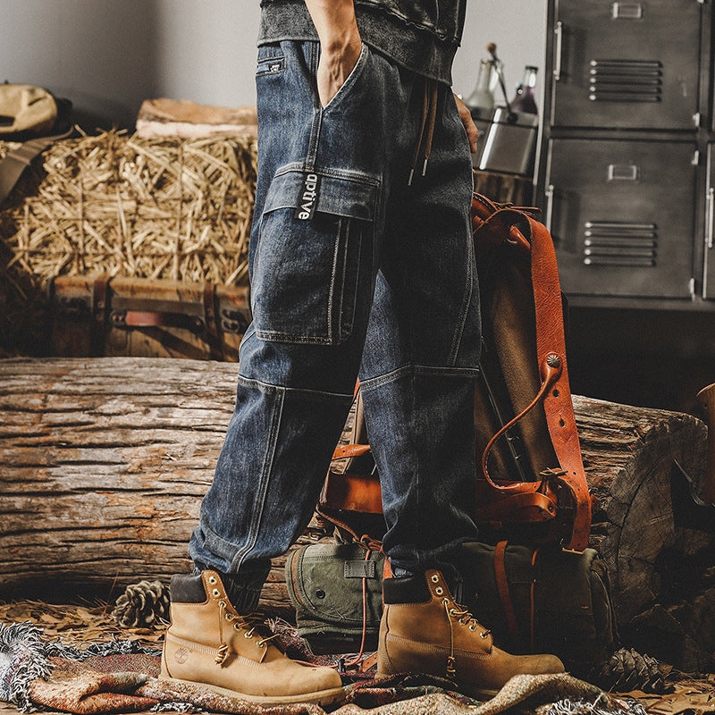 Retro Harem Cargo Denim Pants