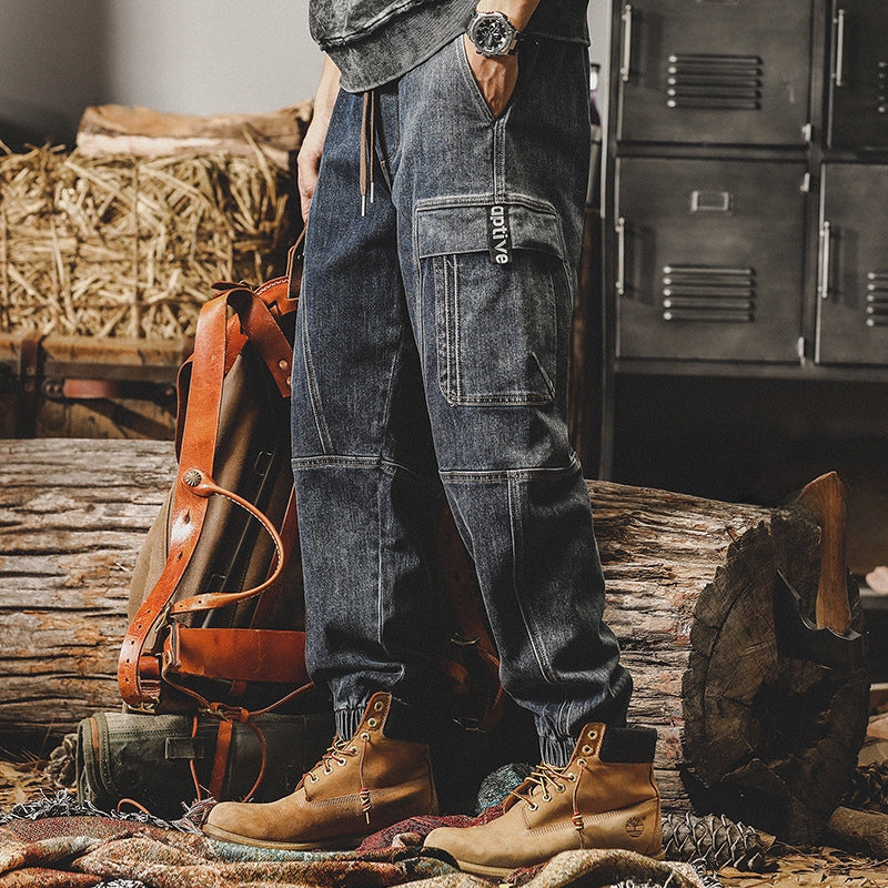 Retro Harem Cargo Denim Pants