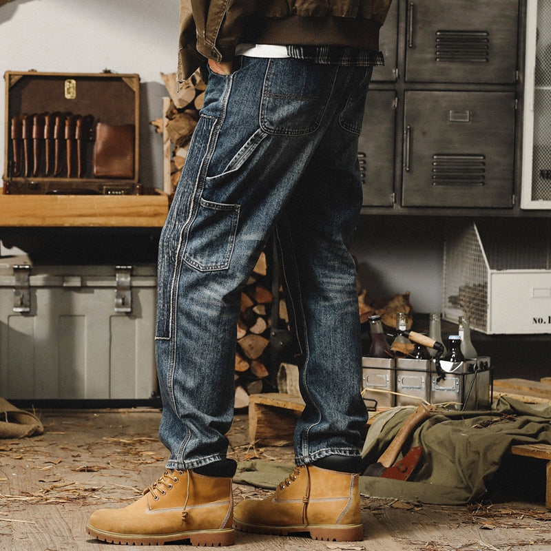 Washed Denim Paneled Pants