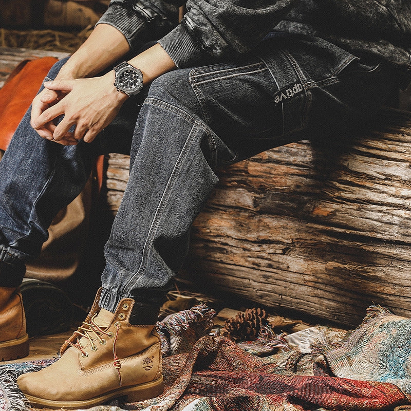 Retro Harem Cargo Denim Pants