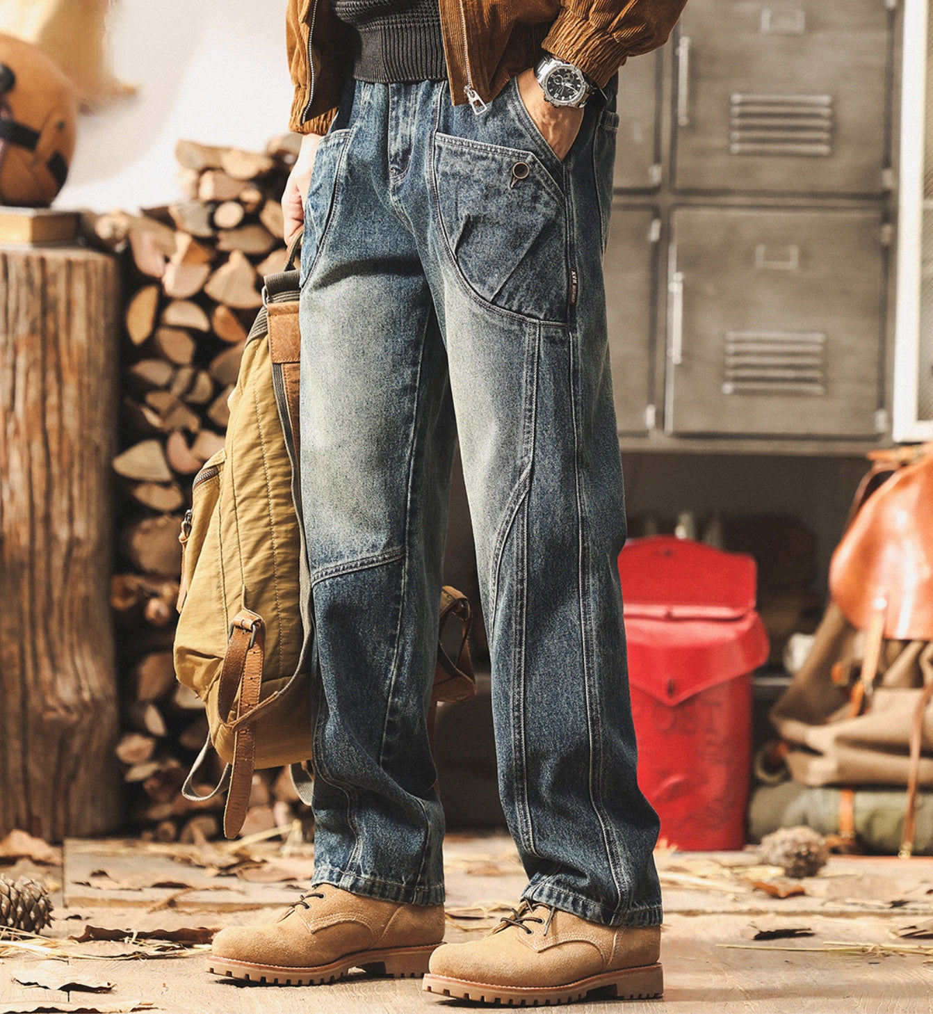 Washed Loose Panelled Jeans