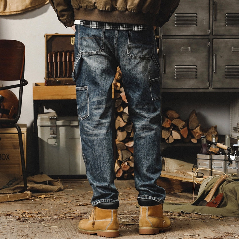 Washed Denim Paneled Pants