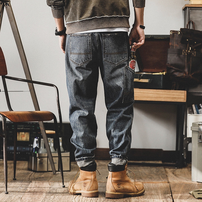 Cargo Loose Washed Denim Pants