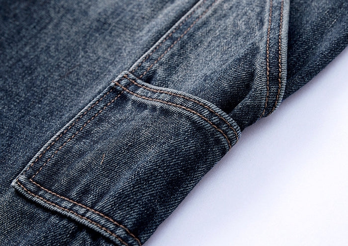 Washed Denim Paneled Pants