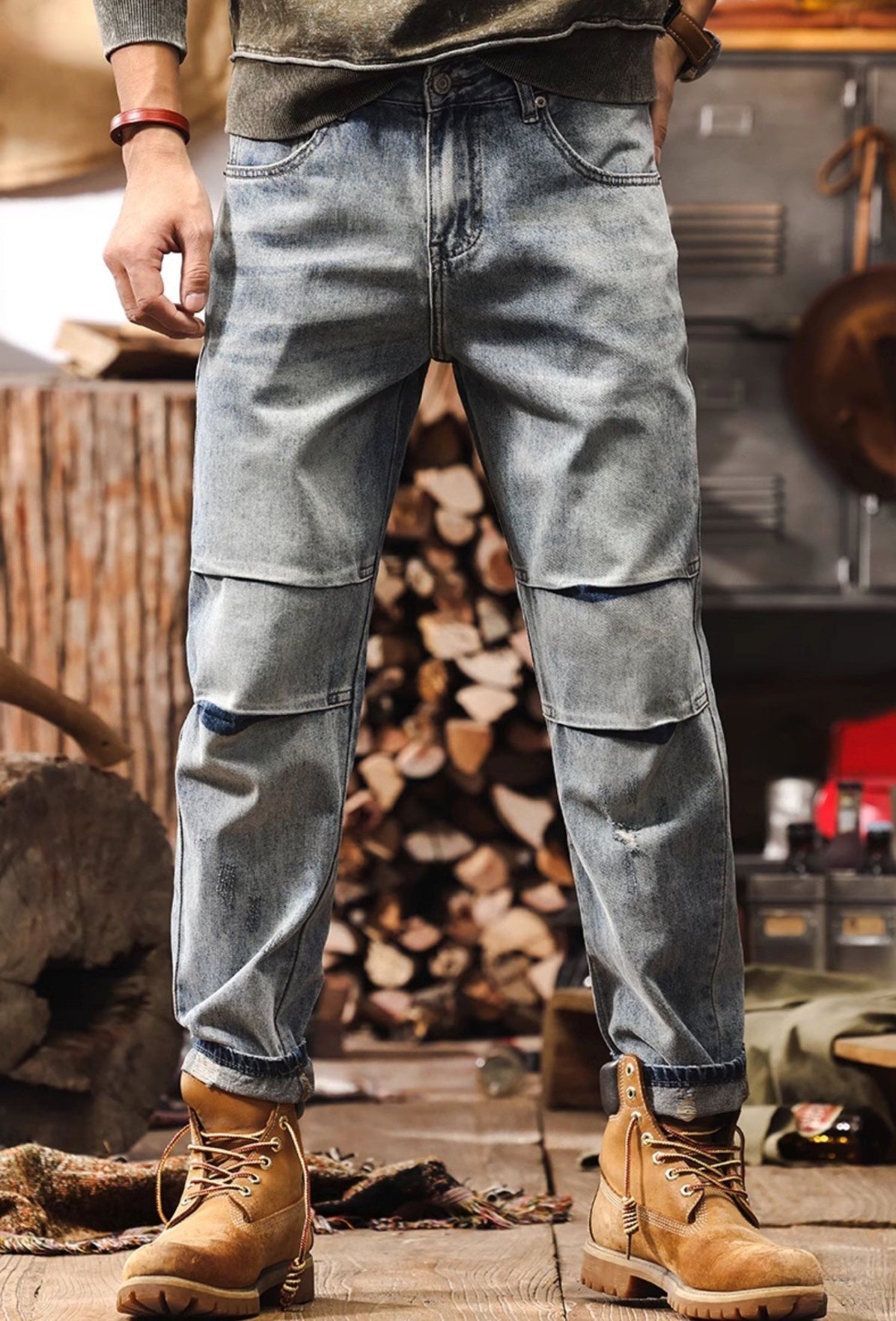 Ruffled Knee Denim Pant