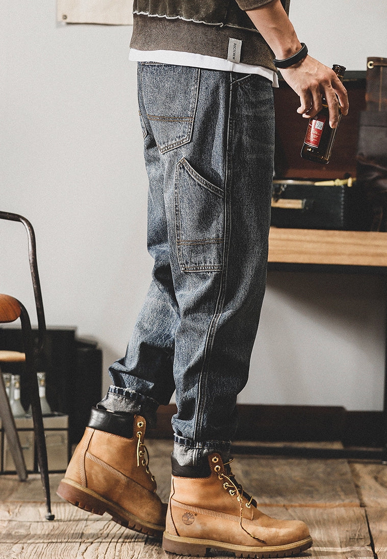 Cargo Loose Washed Denim Pants