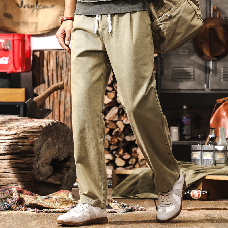 Men's Khaki Relaxed Fit Drawstring Pants