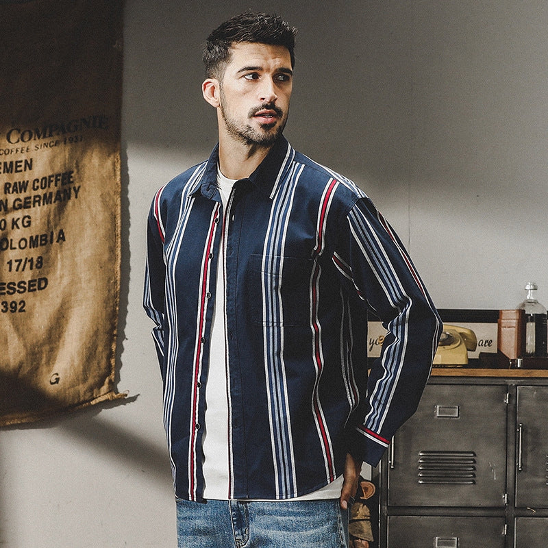 Harbor Stripe Tweed Shirt - 2023090213_NAVY