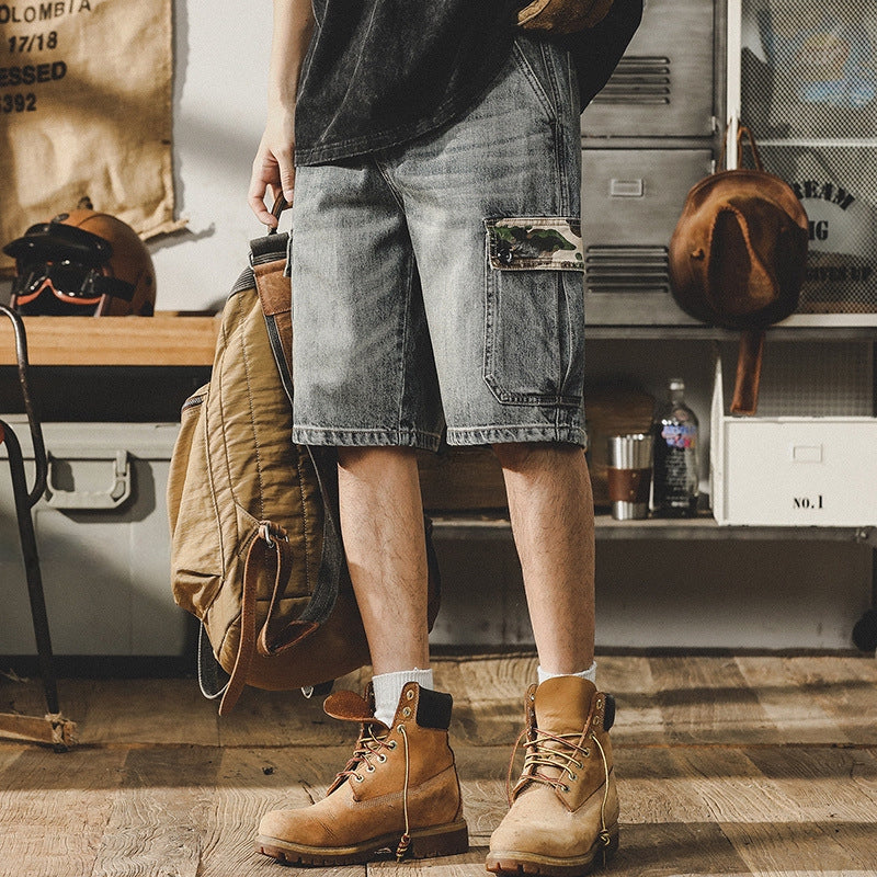Camo Accent Denim Cargo Shorts
